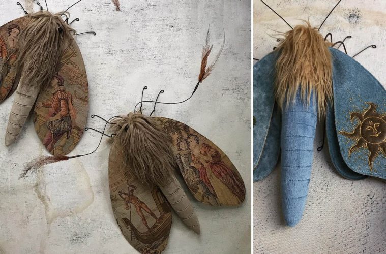 embroidered moths