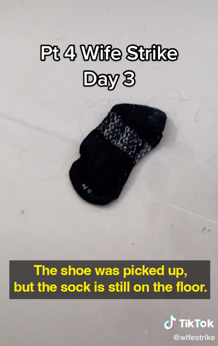 wife strike one week without cleaning dirty sock on floor